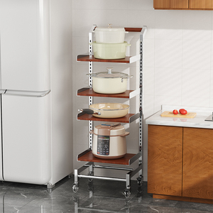 رف تخزين للمطبخ متعدد الطبقات (5 طبقات) مع عربة، رف للأواني، رف للتوابل، خزانة لتخزين الخضروات، رف للوجبات الخفيفة، تصميم أرضي بأسلوب نورديك - Product Image 4