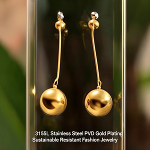 Boucles d'oreilles pendantes pour femmes en acier inoxydable 316L plaqué or PVD, durables et résistantes, forme boule, bijoux de mode pour soirée - Product Image 3