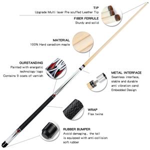 عصا بلياردو احترافية مخصصة بطول 58 بوصة من خشب القيقب مع مقبض ملفوف بالكتان الأيرلندي ورأس 12.5 ملم للمنزل والنوادي والحانات - Product Image 2