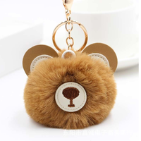 Porte-clés et pendentif en peluche ours mignon avec pompon en fourrure imitation vison pour femmes et adolescentes, pour sac à dos