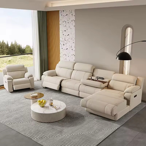 Sofá Eléctrico Moderno Reclinable, Sofá Esquinero Inteligente en Forma de L, Conjunto de Sofá de Tela Extensible con Base Metálica Multifuncional para Sala de Estar - Product Image 2
