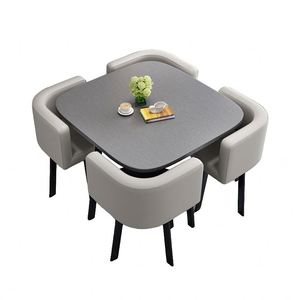 Ensemble de table à manger carrée moderne de luxe comprenant quatre chaises et une table basse avec un design gain de <span class=keywords><strong>place</strong></span> en métal - Product Image 4