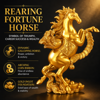 Statue de cheval doré porte-bonheur avec pièces de monnaie et figurine en résine Yuanbao pour la prospérité et la décoration intérieure
