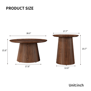 Set di 2 tavolini da caffè rotondi, grandi e piccoli, in legno, con finitura moderna in noce, per soggiorno e ufficio - Product Image 2