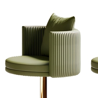 Chaise de bar moderne en cuir, hauteur réglable, tabouret pivotant, dossier côtelé, siège rembourré, base dorée pour salon