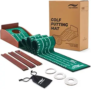 Golf Kayu Hijau Putter-Trainer Hijau Dalam Ruangan Golf Putting Mat 1 Lubang Alat Bantu Latihan Karpet Golf Mini Dalam Stok