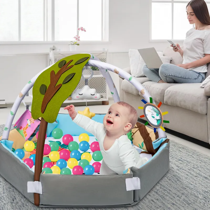 Zhorya Opvouwbare Baby Activiteit Baby Gym Speelmat 8-In-1 Vervormbare Cartoon Boomhut Water Wasbaar Baby Ronde Speelmat