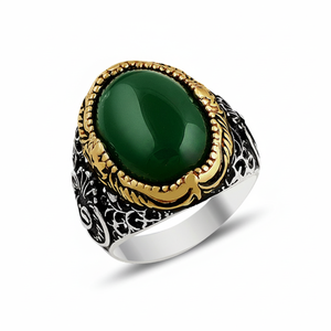 925K Sterling Silver Green Agate <b>Men</b> <b>Ring</b> - Product Image 2