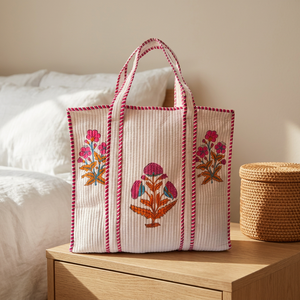 Bolso Tote de Algodón con Estampado Floral Bohemio Hecho a Mano con Cierre de Cremallera, Tamaño 16x16 para Mujer - Ideal para Compras y Uso Diario en Todas las Estaciones - Product Image 3