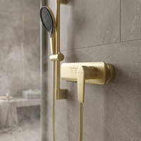 Ensemble de robinetterie de douche murale en laiton doré brossé avec douchette à main et cartouche céramique Vaxon à jet pluie