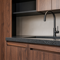 Meubles de cuisine modernes sur mesure, style minimaliste en forme de L, en bois de noyer, unité de cuisine modulaire avec évier pour la maison