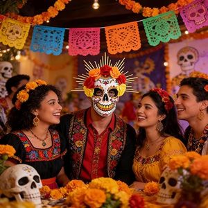 Masque de Crâne Rose du Jour des Morts Mexicain, Masque Squelette en Mousse Intégral Réutilisable pour <span class=keywords><strong>Cosplay</strong></span>, Halloween et Soirées Masquées - Product Image 3