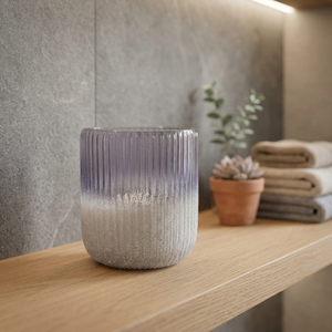 Ribbed <b>Glass</b> Cylinder <b>Heat</b> <b>Resistant</b> Candle Jar Gradient Tumbler Vase Decorative Candle Holder for Christmas Home Party Decor - Product Image 2