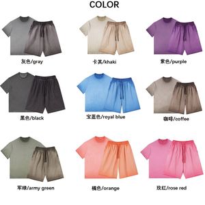 Ensemble décontracté d'été pour homme, ensemble short et t-shirt à manches courtes délavé, 100% coton, style streetwear vintage oversize, survêtement pour homme - Product Image 2