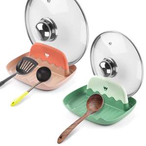 Support de couvercles de casseroles en plastique alimentaire avec plateau de récupération des liquides pour comptoir de cuisine, rangement pour spatules, cuillères et couvercles - Product Image 6