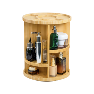 Organisateur de maquillage rotatif en bambou, support de maquillage de vanité en bambou réglable à 360 degrés, boîte de rangement et de présentation de cosmétiques - Product Image 1