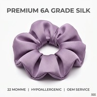 Chouchous en Soie Lavande Marque Privée, Accessoires Cheveux en Soie de Mûrier pour Femmes, Attache-queue de Cheval Pastel, Emballage Personnalisé pour la Vente au Détail