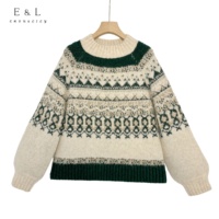 E & L OEM 2025 noël femmes décontracté Vintage col rond pull pull en tricot doux et ample hiver motif géométrique