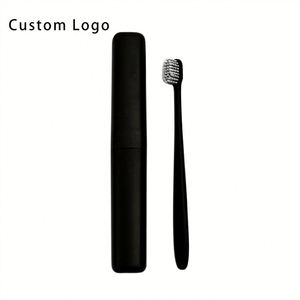 Eco Friendly Custom Logo Toothbrush Set with Wheat Straw Handle and Charcoal Bristles Travel Size Case - Product Image 3