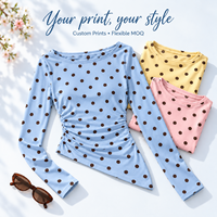 Dymf Premium Custom Polka Dot Knit Long Sleeve Women T-Shirt Crew Neck Stretch Fitted Tee Shirts Gaya Liburan Kencan