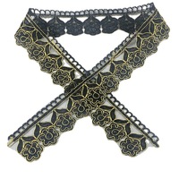 Dentelle en forme de fleur, bordure en dentelle brodée, fil doré, dentelle en maille DIY pour sacs, vêtements, accessoires
