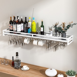 Estante de vino de hierro montado en la pared y gabinete de diseño moderno con capacidad para 4 vasos y 19 botellas soporte de exhibición de decoración multihabitación - Product Image 4