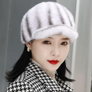 Gorro de Piel de Visón Auténtica para Mujer, Temporada de Invierno, Gorro de Piel de Visón Genuina con Visera, Moda de Lujo, Negro Marrón - Product Image 5