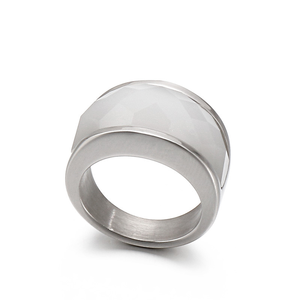 Wholesale Luxury Unisex Couple Statement <b>Ring</b> Distinctive Thick Wide Band Multi-Faceted Inlay Stainless Steel - Product Image 1