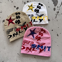 Bonnet d'hiver Y2K rose néon étoile dollar noir pour adolescents, style urbain, 100 % acrylique