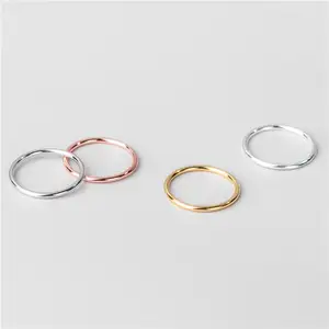 Rose Gold Plated Simple Fancy Fine Women's Jewelry 1MM Ring Real Solid Genuine S925 Thin Sterling Silver Engagement Ring