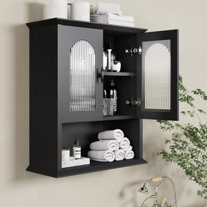 <span class=keywords><strong>Armoire</strong></span> murale <span class=keywords><strong>noire</strong></span> pour salle de bain avec porte cannelée, <span class=keywords><strong>armoire</strong></span> à <span class=keywords><strong>pharmacie</strong></span>, organisateur de rangement au-dessus des toilettes pour les espaces de salle de bain modernes - Product Image 1