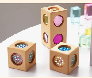 Mixed Colors 6-Sided Acrylic Gemstone <b>Wooden</b> Building <b>Blocks</b> Rainbow Building <b>Blocks</b>, Diamond <b>Wooden</b> <b>Block</b>, WOOD CUBE - Product Image 4