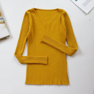 Suéter con cuello en V para mujer, jerseys de manga larga ajustados, Tops de punto para Otoño e Invierno - Product Image 4