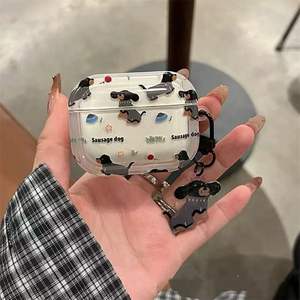 Teckel noir mignon pour <span class=keywords><strong>AirPods</strong></span> 4 étui amusant en plastique sans fil écouteurs couverture pour Apple pour <span class=keywords><strong>AirPods</strong></span> 1/2 étuis pour écouteurs - Product Image 1