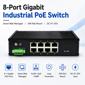 <span class=keywords><strong>Switch</strong></span> Ethernet PoE <span class=keywords><strong>Industriale</strong></span> Smart a 8 Porte Gigabit, Gestito via Web, con VLAN, QoS, IGMP, Montaggio su Guida DIN, DC 47-55V per Telecamere CCTV - Product Image 1