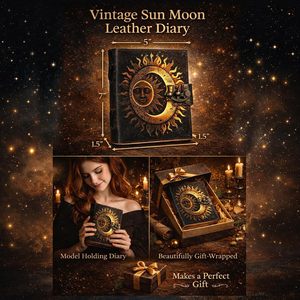 Aesthetic Handmade Leather <b>Writing</b> <b>Journal</b> with Sun Moon Cover and Lock 200 Pages Vintage Antique Paper Diary Notebook <b>Journal</b> - Product Image 3