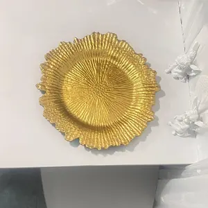 Shiny Gold Reef Charger Plates For Dinner Wedding Decoration Gold Wedding Dishes Gold Charger Plate Plastic Charger Plates