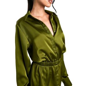 Nuevo Vestido Camisero Elegante de Satén para Mujer, Manga Larga, Cuello con Solapa, Botones, Mini Vestido - Product Image 3