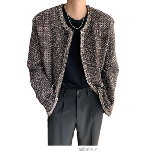 <span class=keywords><strong>Giacca</strong></span> Casual lavorata a maglia allentata di piccola fragranza di lusso leggera da <span class=keywords><strong>uomo</strong></span> con risvolto scozzese <span class=keywords><strong>in</strong></span> <span class=keywords><strong>Tweed</strong></span> retrò - Product Image 1