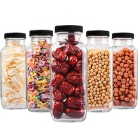 80ml 120m 250ml 350ml 500ml Offre Spéciale Effacer Français Carré Jus Pressé Tir 16zoz jus de Bouteilles En Verre Avec Couvercles En Plastique