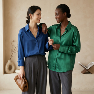 Camicia di Lusso in Raso Stampato per Donna, Oversize a Maniche Lunghe, <span class=keywords><strong>Elegante</strong></span> Stile Retrò Hong Kong, Blusa Chemise Femme - Product Image 5