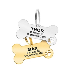 Plaque d'identification personnalisée pour animaux de compagnie en os gravé et patte creuse, pendentif d'identification en acier inoxydable pour chien et chat, étiquette de collier personnalisée avec nom et adresse, vente en gros - Product Image 2