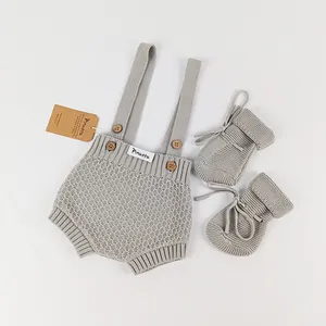 Paleo New Born Baby 2-teiliges Outfit Chunky Sweater Overalls Bloomers Kleidung Gestricktes Kleidungs set (Preis nur für insgesamt