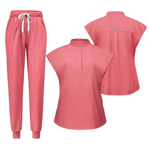 42024LW Set Seragam Medis Wanita Terbaru, Atasan Scrub Polos Lembut & Bernapas & Celana Jogger, Bahan Polyester/Rayon untuk Rumah Sakit - Product Image 6