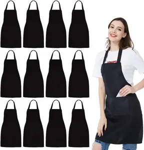 Celemek Linen dapat diatur Logo kustom katun organik pangkas rambut Salon Kemah koki memasak dapur pelayan dengan dua kantung