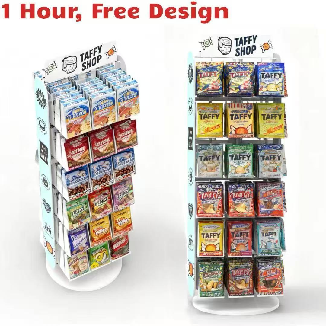 Custom Multi Functional Metal Snack Rack Durable Display Shelf with Hook for Supermarket & Candy Snacks Store — view 4
