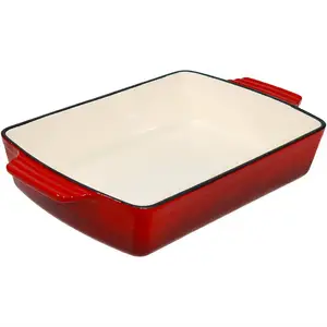 Red Enameled Cast Iron Lasagna Pan - Deep Cooking, Baking and Roasting Casserole Dish for Oven and Stove