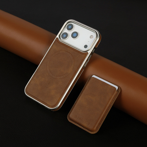 Étui de téléphone magnétique en cuir PU électroplaqué de luxe personnalisé pour <span class=keywords><strong>iPhone</strong></span> 17 16 15 Pro Max 2 en 1, étui portefeuille antichoc avec porte-cartes - Product Image 2