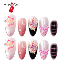 Faux Ongles Amande Floraux Style Salon en Gel Souple à Presser Réutilisables pour Nail Art de Salon avec Certificat MSDS – Ongles Français Portables
