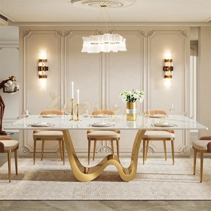 Meubles de salle à manger Xuanzhen, design moderne, table à manger de luxe en pierre sinterisée, or, argent, acier inoxydable, pour usage domestique - Product Image 3